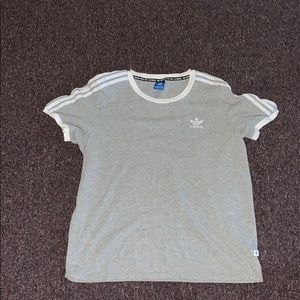 Grey Adidas Trefoil Three Stripes T-Shirt